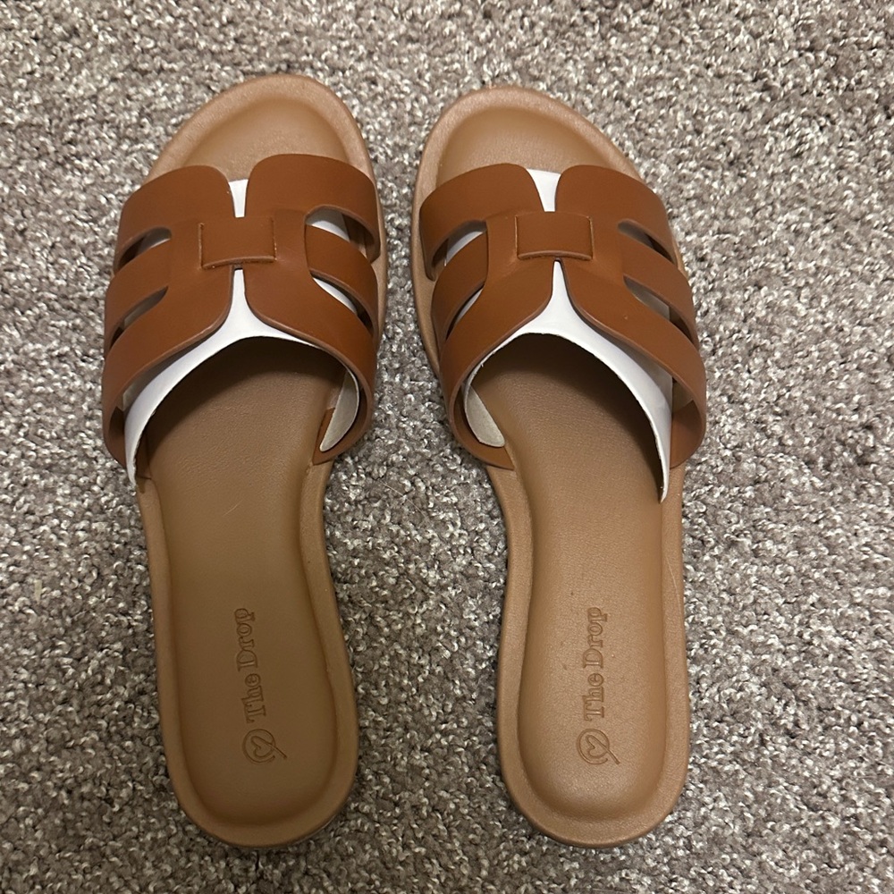 Brown and White Slide Sandals